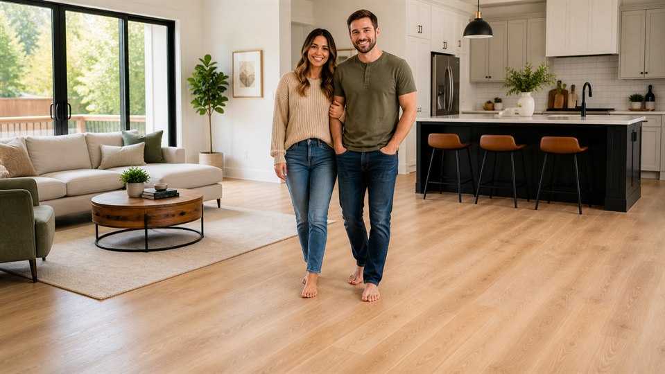Homeowners enjoying their finished new floors