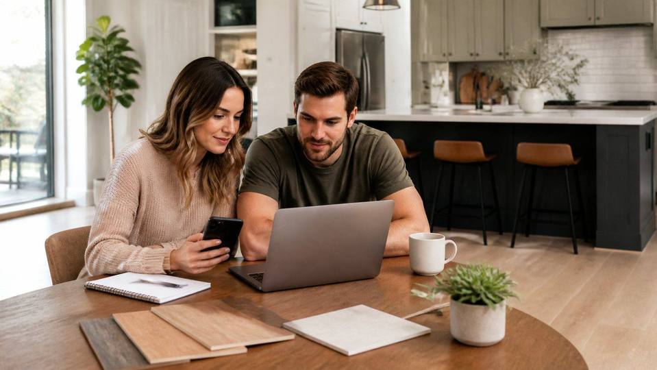 Homeowners starting an online flooring installation estimate