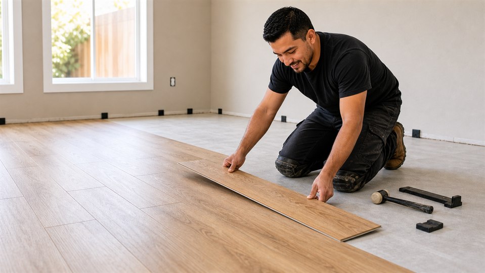 Local flooring pro installing plank flooring